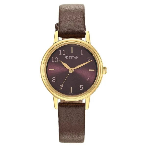 Titan Karishma Brown Dial Leather Strap Watch for Women 2678yl02