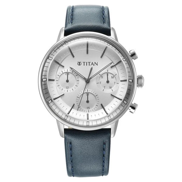 Titan Light Leathers Quartz Multifunction Black Dial Stainless Steel Strap Watch for Men 90171sl01