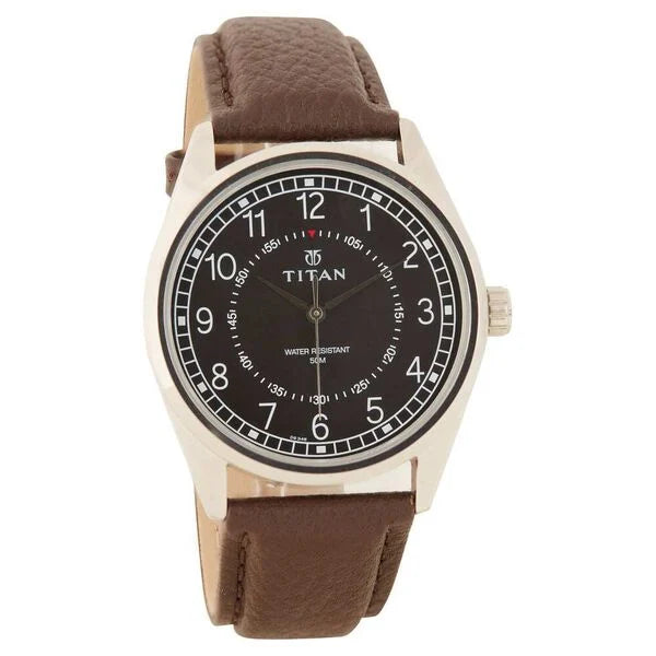 Titan Men's Timeless Charm: Men's Analog Watch with Black Dial and Brown Leather Strap nl1729sl02 / 1729SL02