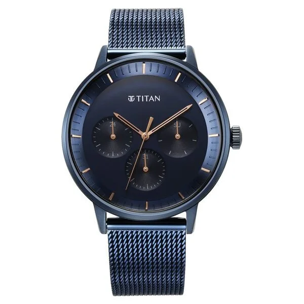 Titan Modern Classics Blue Dial Quartz Multifunction Stainless Steel Strap watch for Men 94006qm04