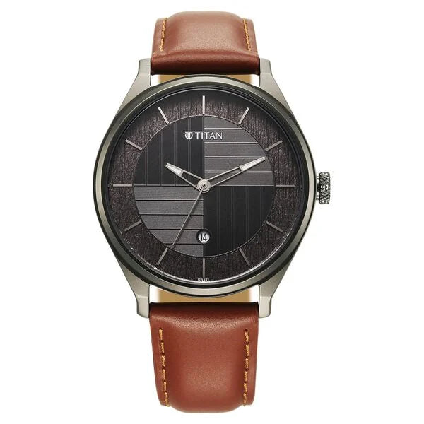 Titan Neo Economy Quartz Analog with Date Grey Dial Brown Leather Strap Watch For Men 1802ql03