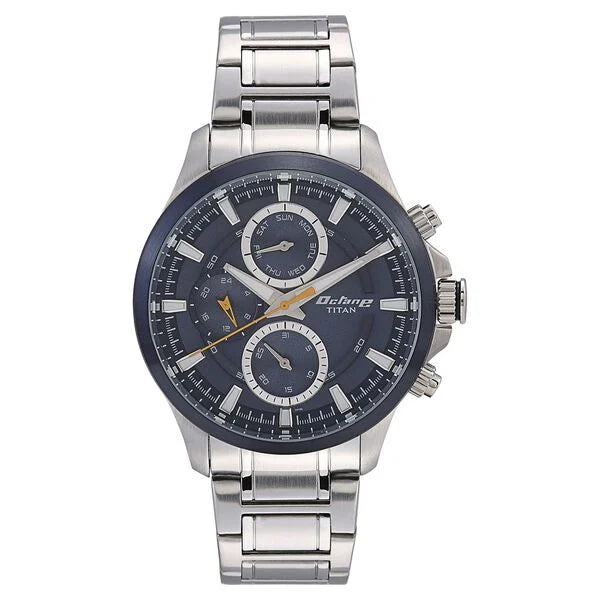 Titan Octane Blue Dial Quartz Multifunction Stainless Steel Strap watch for Men 90104km01