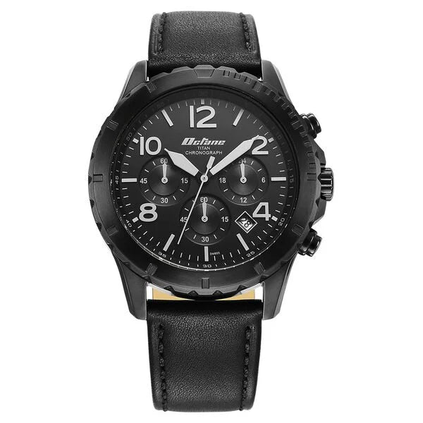 Titan Octane Classic Sporty Black Dial Chronograph Leather Strap watch for Men 90151nl01