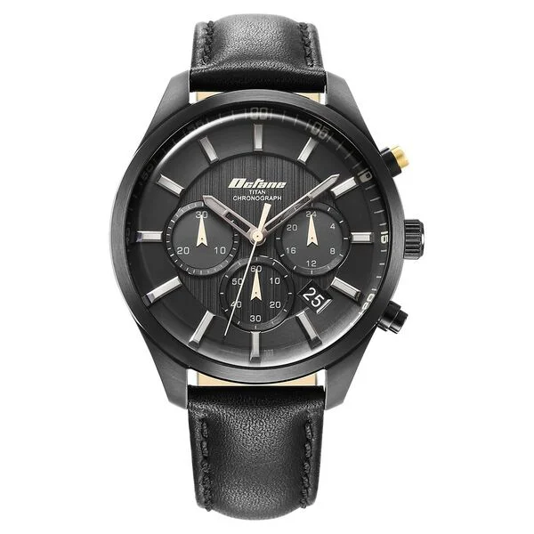 Titan Octane Classic Sporty Black Dial Chronograph Leather Strap watch for Men 90154nl01