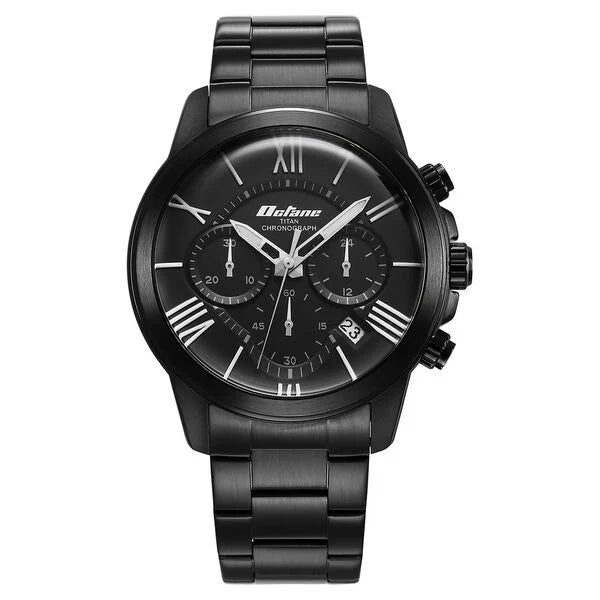 Titan Octane Classic Sporty Black Dial Chronograph Stainless Steel Strap Watch for Men 90152nm01