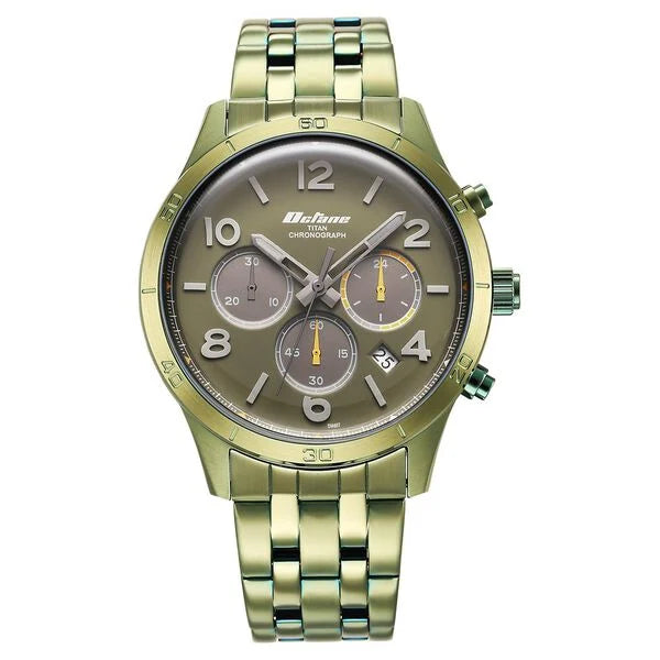 Titan Octane Classic Sporty Green Dial Chronograph Stainless Steel Strap watch for Men 90153qm01