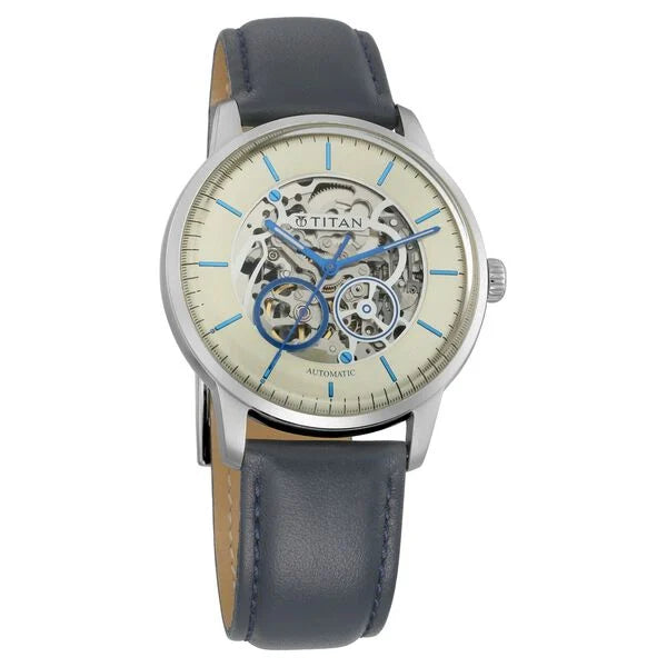 Titan On Trend Champagne Dial Automatic Leather Strap watch for Men 90110sl02