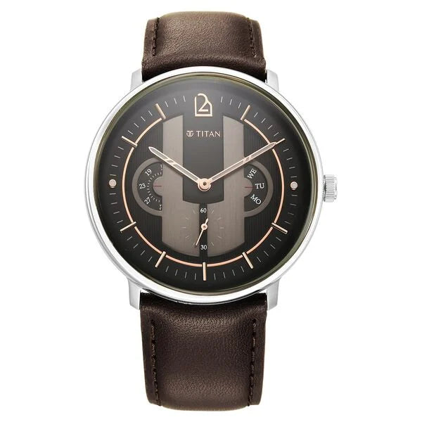 Titan Quartet Black Dial Quartz Multifunction Leather Strap watch for Men 1882sl01