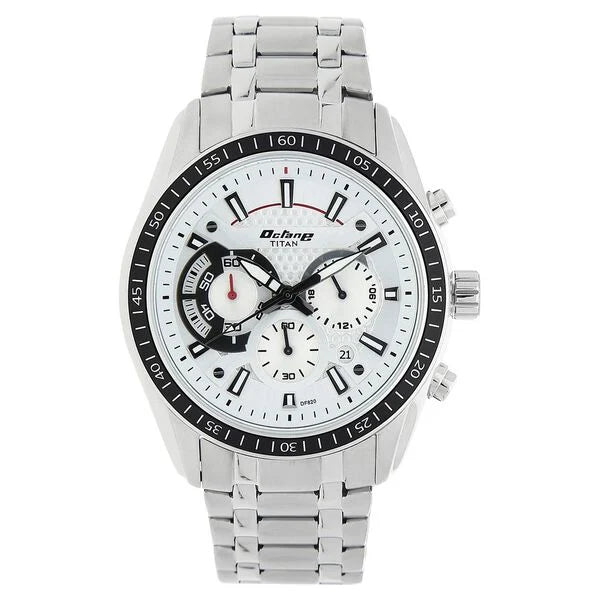 Titan Quartz Chronograph White Dial Stainless Steel Strap Watch for Men 90077km01