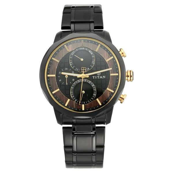 Titan Quartz Multifunction Black Dial Metal Strap Watch for Men 1789km02