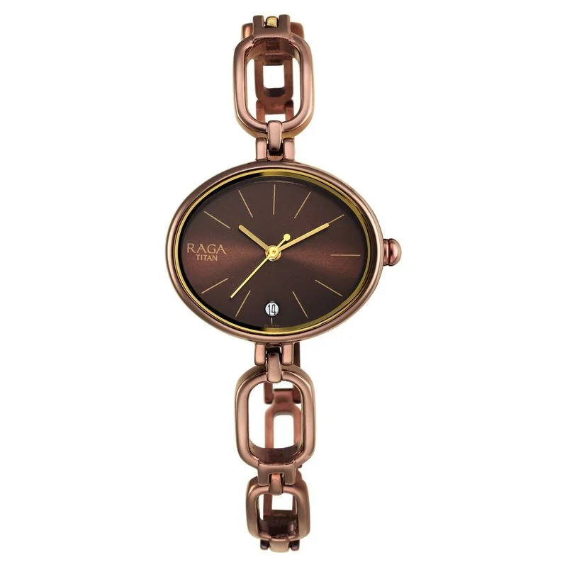 Titan Raga Viva Brown Dial Analog Metal Strap Watch for Women 2667qm01