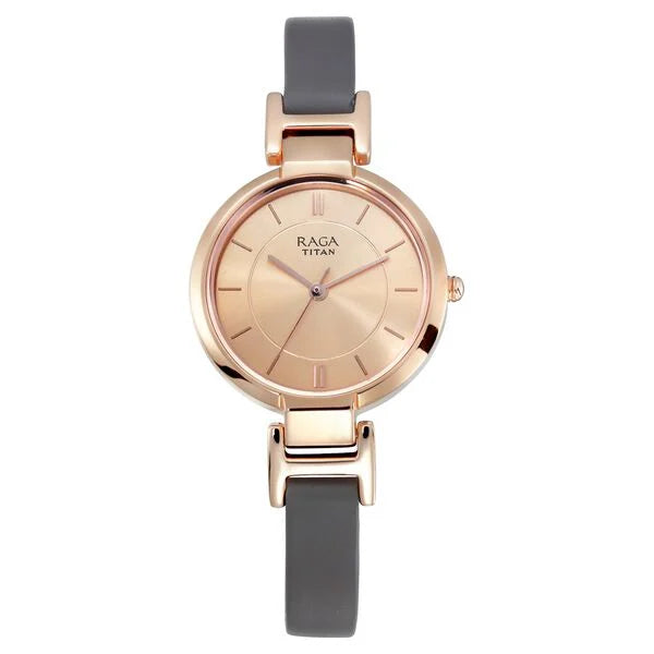 Titan Raga Viva Rose Gold Dial Analog Leather Strap watch for Women 2608wl01