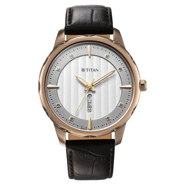 Titan Regalia Opulent Analog with Day and Date White Dial Watch for Men 1875ql01