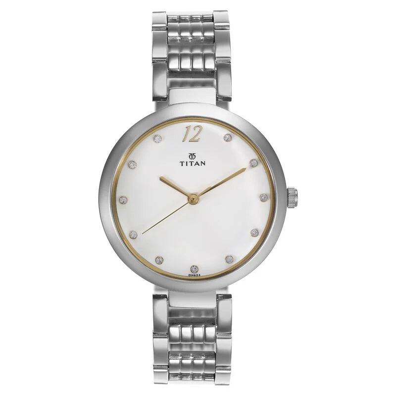 Titan Sparkle White Dial Analog Stainless Steel Strap watch for Women 2480sm09