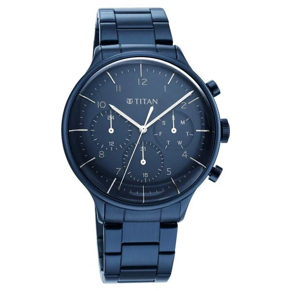 Titan Urban Magic Blue Dial Multial Stainless Steel Strap watch for Men 90102qm01