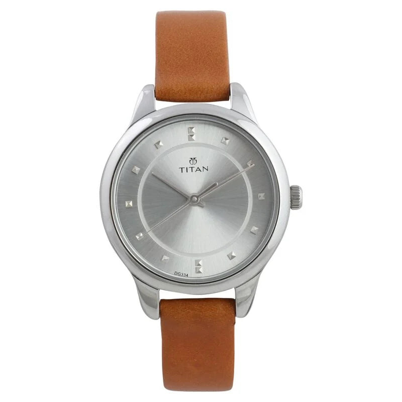 Titan Workwear Silver Dial Women Watch With Leather Strap 2481sl06