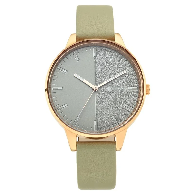 Titan Women's Precision Simplicity Watch: Green Gradient Dial with Leather Strap 648wl01