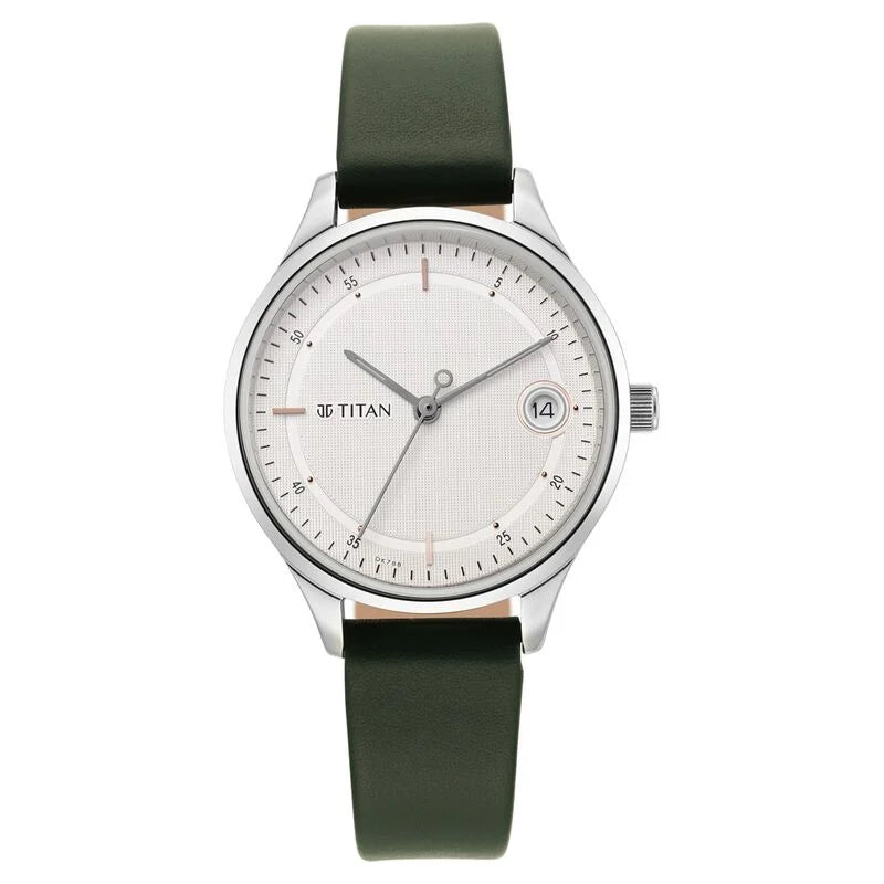 Titan Workwear Silver Dial Women Watch With Leather Strap 2649sl01