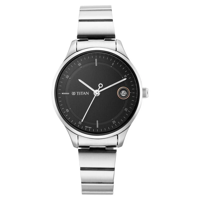 Titan Workwear Black Dial Women Watch With Stainless Steel Strap 2649sm01