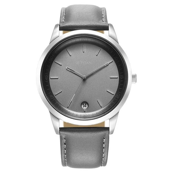 Titan Wrist Wit Quartz Analog with Date Grey Dial Leather Strap Watch for Men 1806sl13