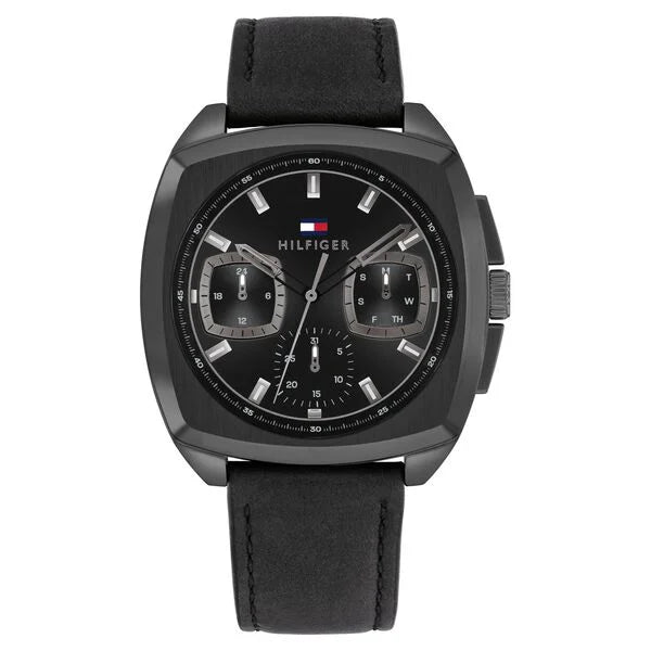 Tommy Hilfiger Quartz Multifunction Black Dial Black Leather Strap Watch for Men th1710556